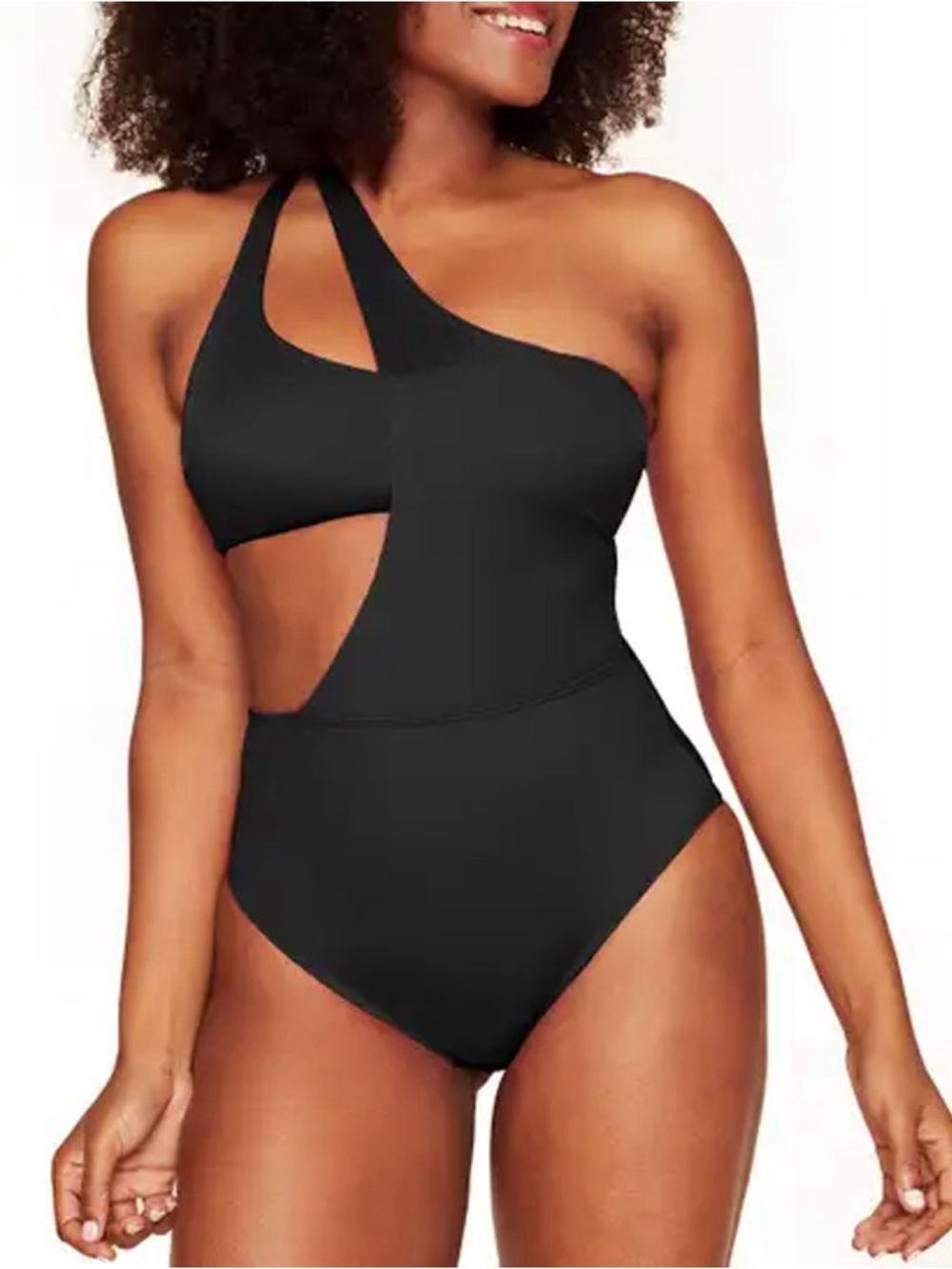 Adore Me Black Asymmetric Cutout One-Piece Swimsuit